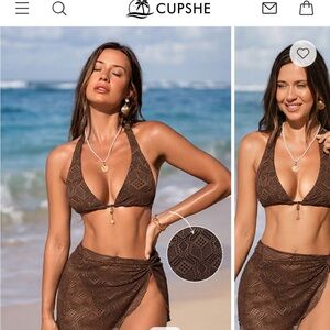 NWT Cupshe Size M Brown Crochet Bikini Set